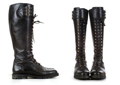 chanel lace up boots black|High boots .